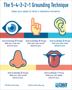 destress-monday-infographic-54321-grounding-technique grounding technique for children. resource for parents.